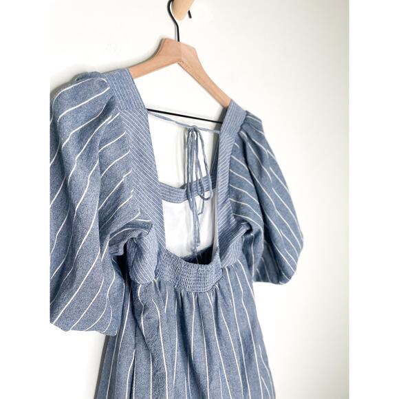 Free People Gigi Stripe Tunic Top Size XS Blue Puff Sleeve Blouse - Picture 10 of 11